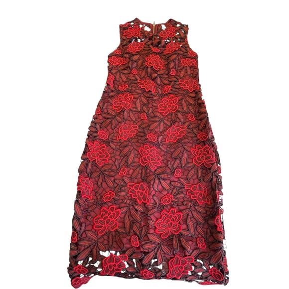 Calvin Klein Rosewood Red Black Floral Lace Cocktail Party Sheath Dress 2 - Picture 10 of 12
